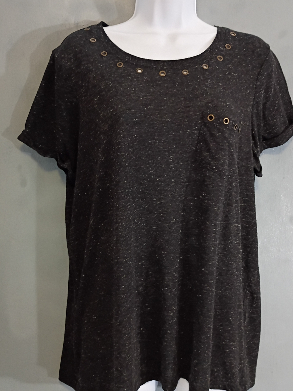 torrid Charcoal Black Short Sleeve Tee with Gold Eyelets